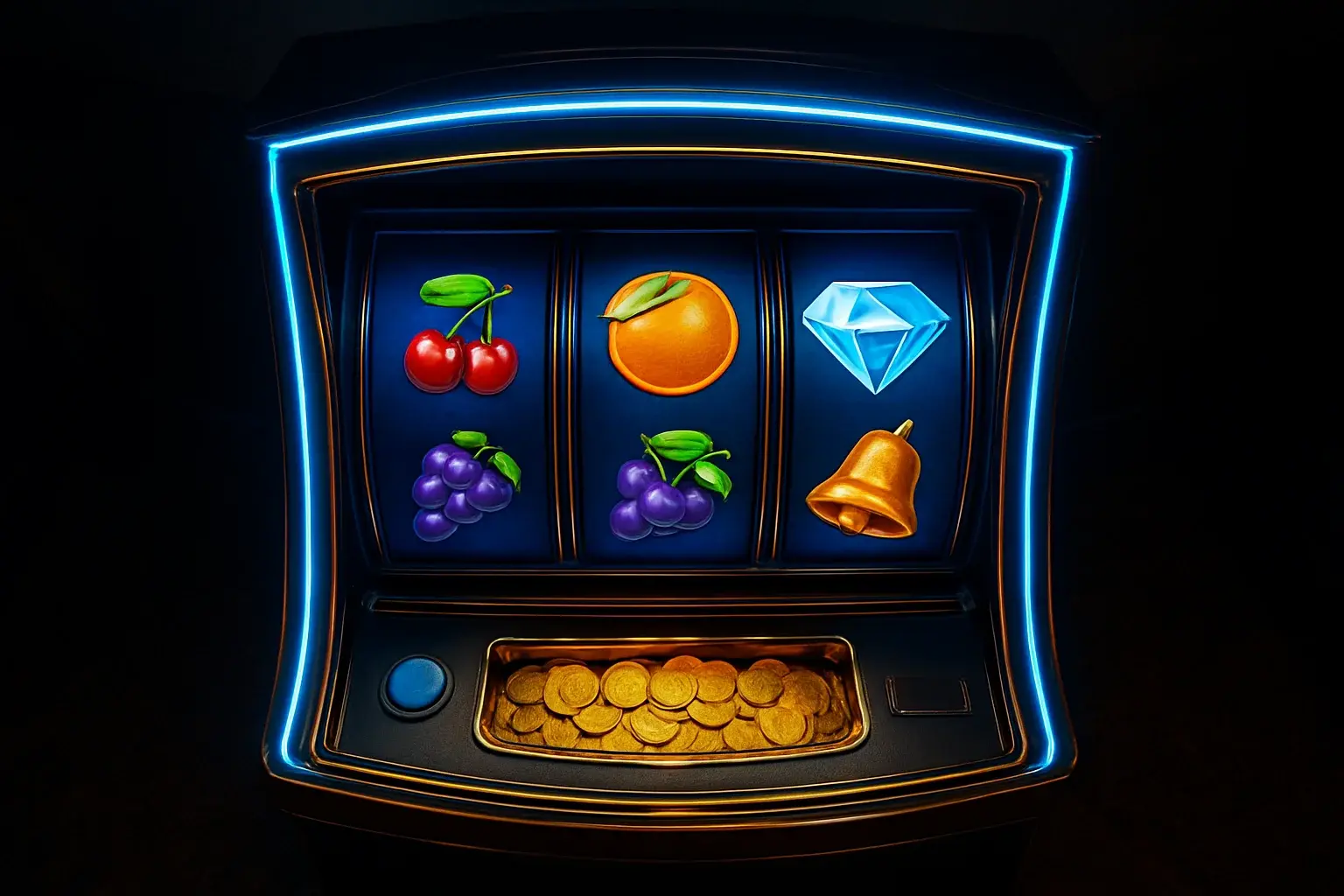 Premium slot machine with glowing reels in a dark luxury casino